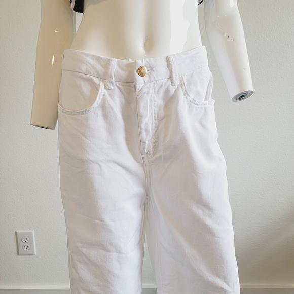 Zara 1975 Crisp White Cropped Ankle-length Denim Jeans Sz US 6 / EU 38 - Picture 5 of 11